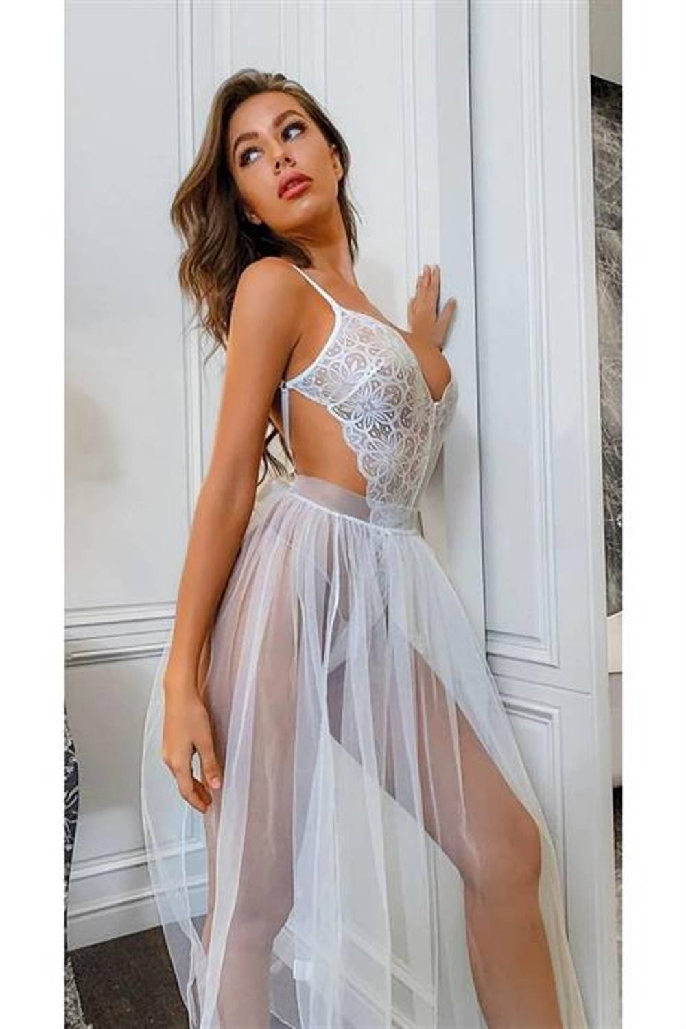 Довга тюлева спідниця та бебідолл боді Markano, фентезі білизна, розміри S-M, L-XL, червоний, чорний, білий