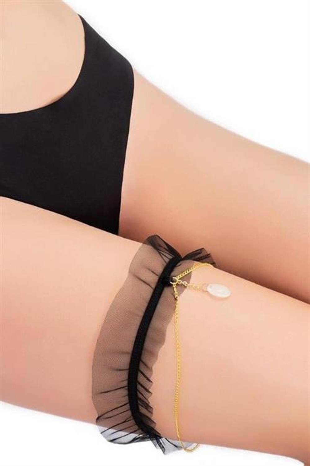 Markano  Fantezi Siyah Bacak Bantı Zincirli