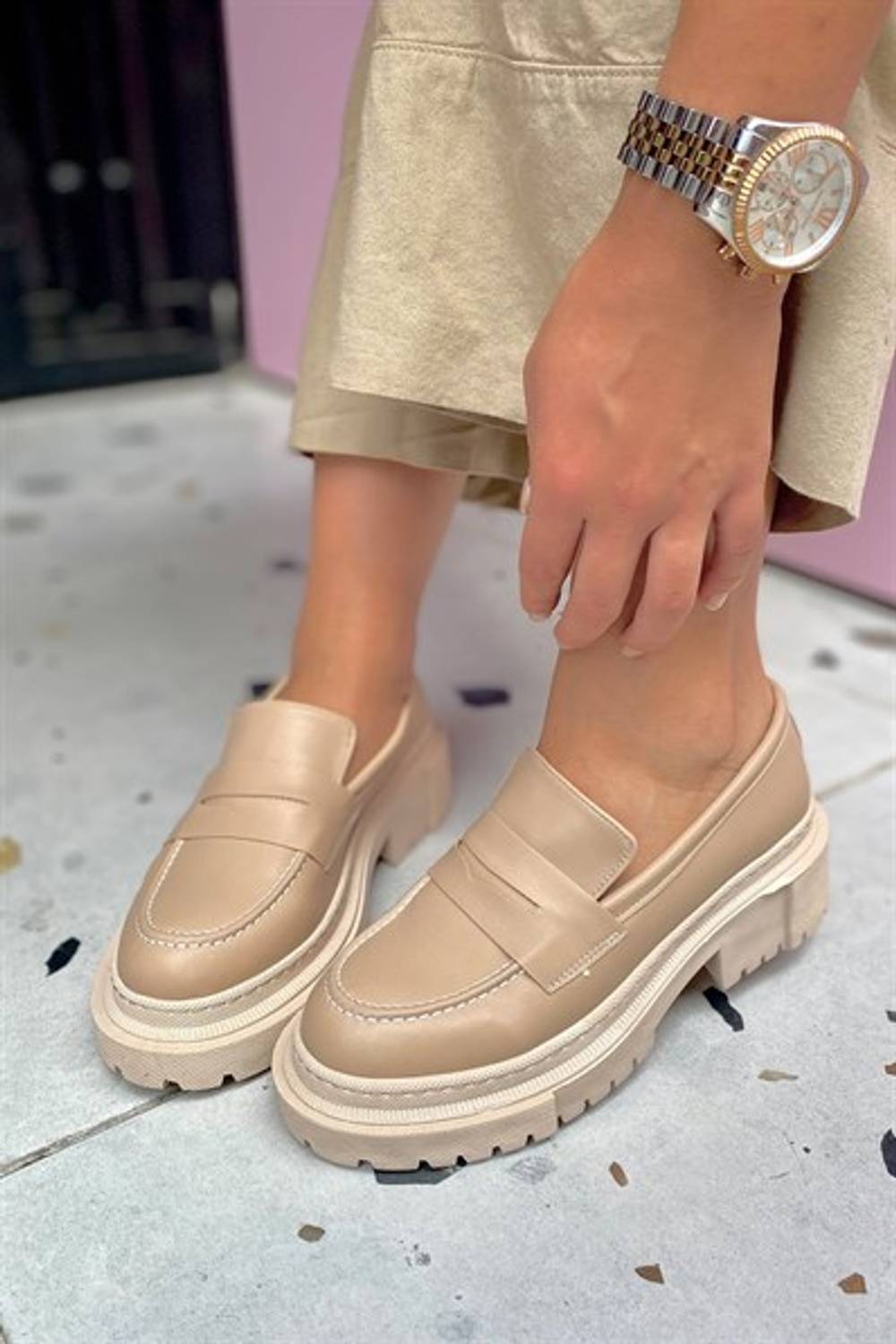 Лоферы для женщин Sandra Nude, высота каблука 3 см, искусственная кожа, стандартная стандартная форма, размеры 36-40