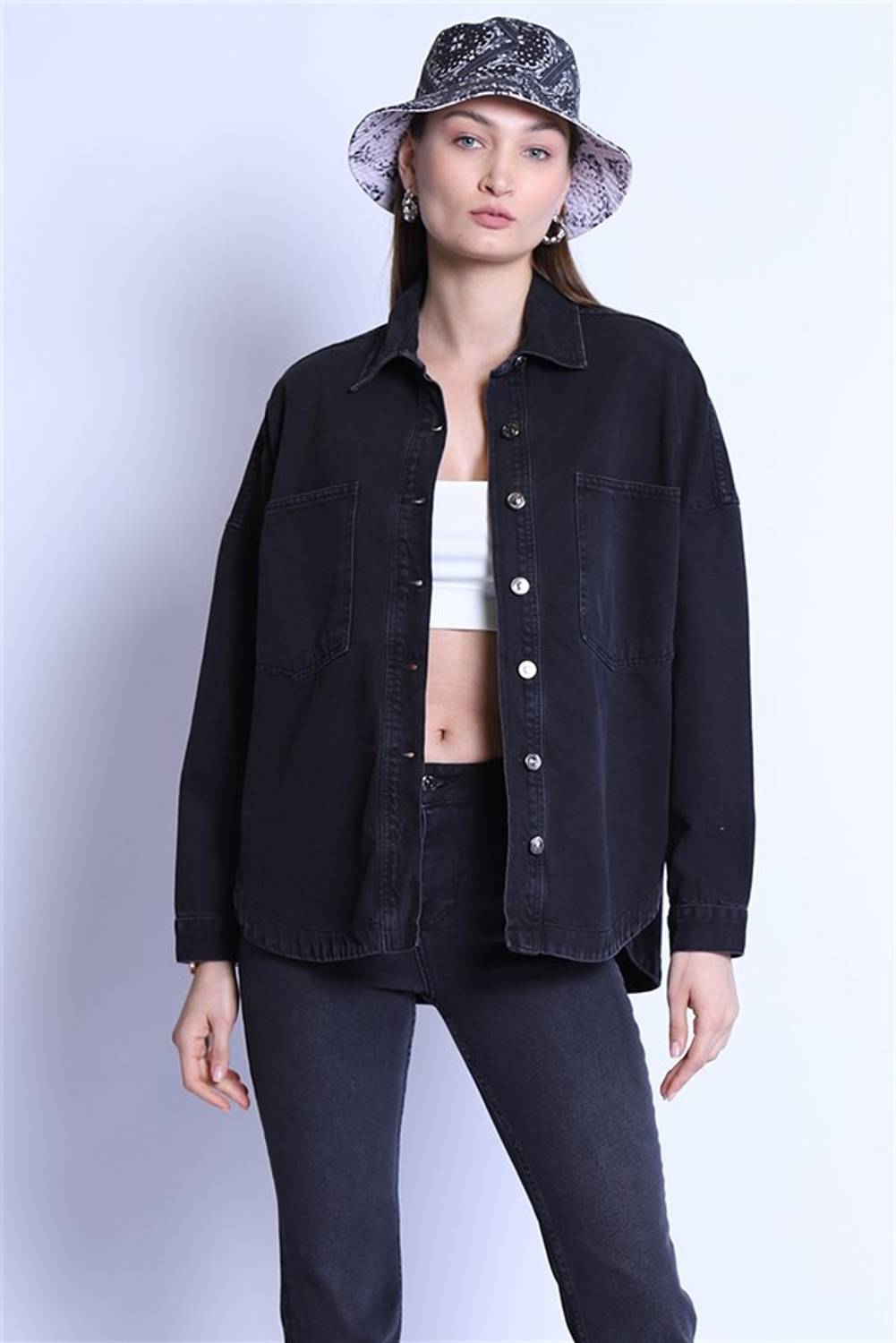 Женская рубашка BG 813-05 черного цвета из 100% хлопка, стандартная длина, доступные размеры: S, M, L, XL, XS