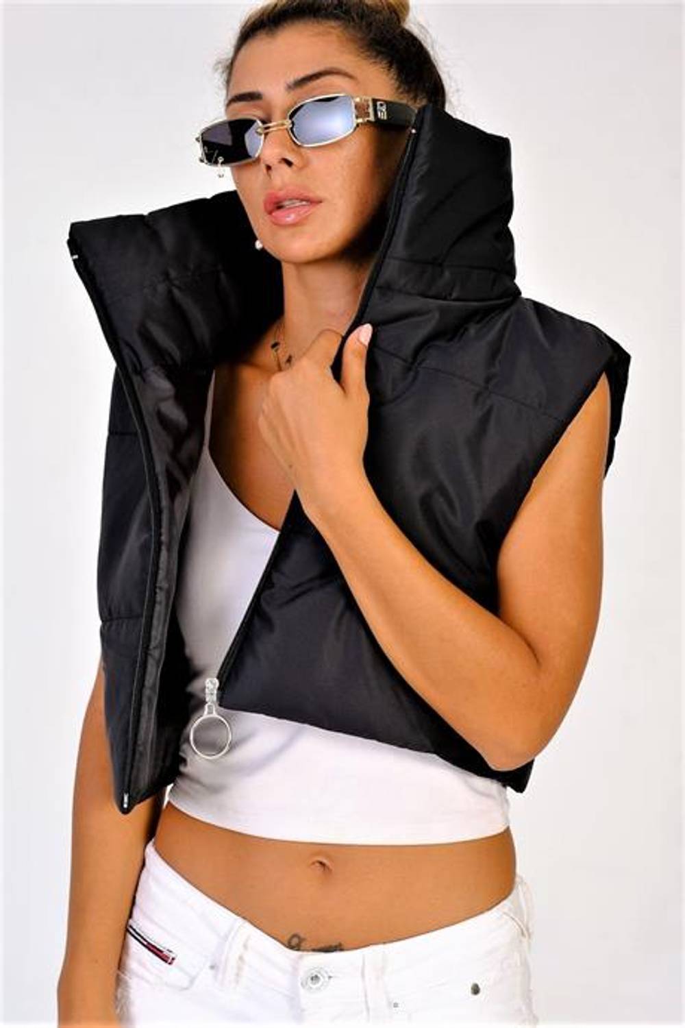 Чорний короткий пуховик з високим коміром Markano, розміри 36, 38, 40, 42