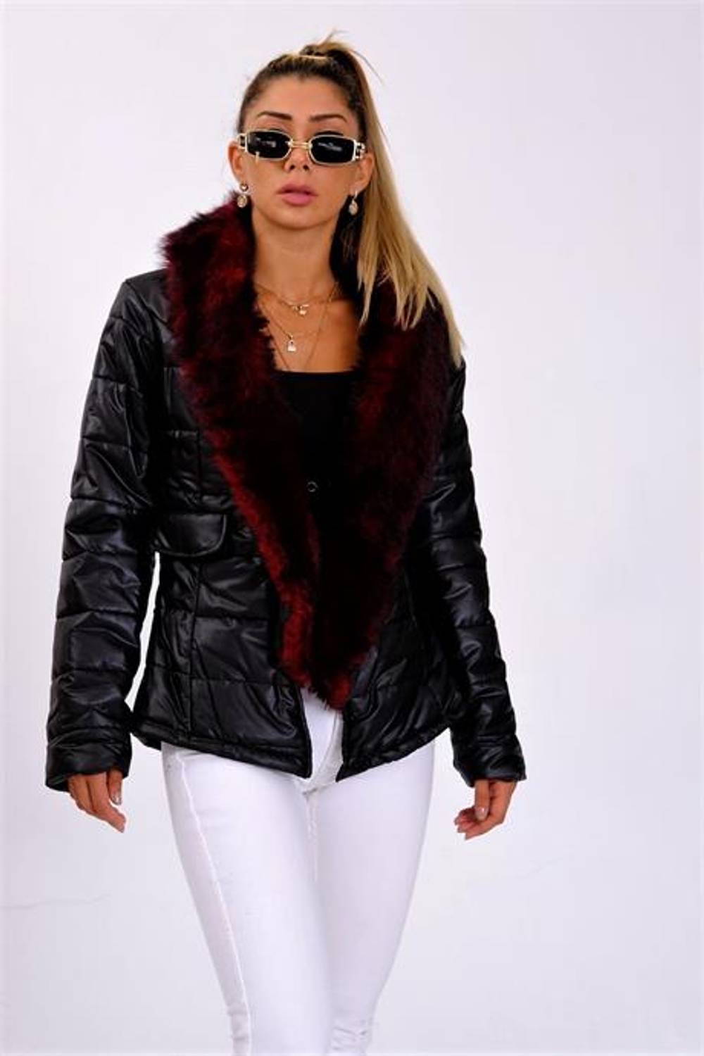 Markano Black Fur Collar Puffer Coat
