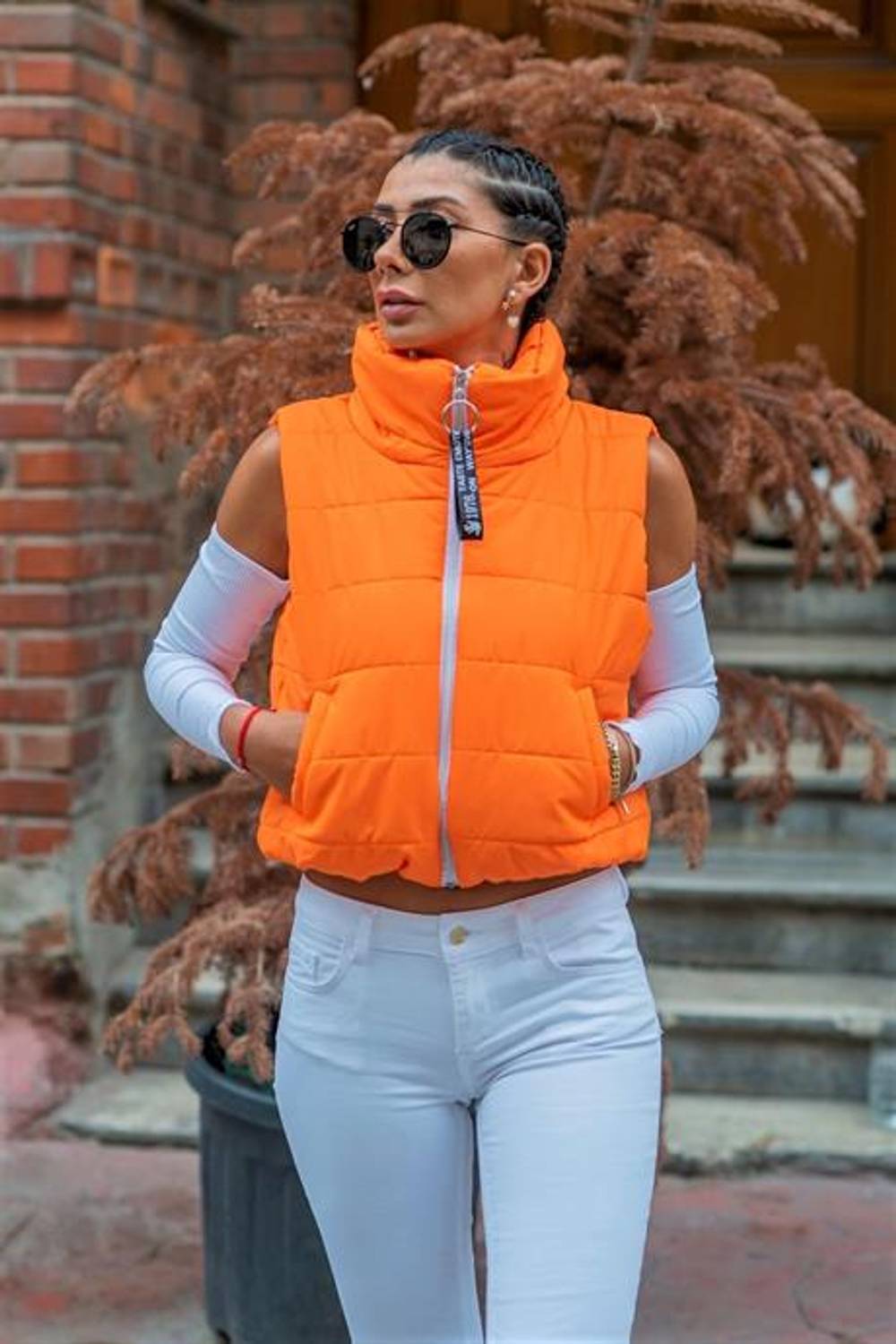 Markano Kiremit Dik Yaka Beli Lastikli Cepli Kısa Şişme Yelek