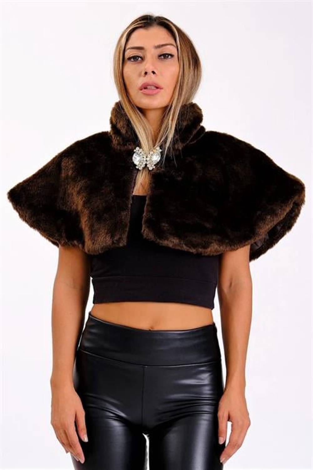 Markano Brown Brooched Fur Scarf Bolero