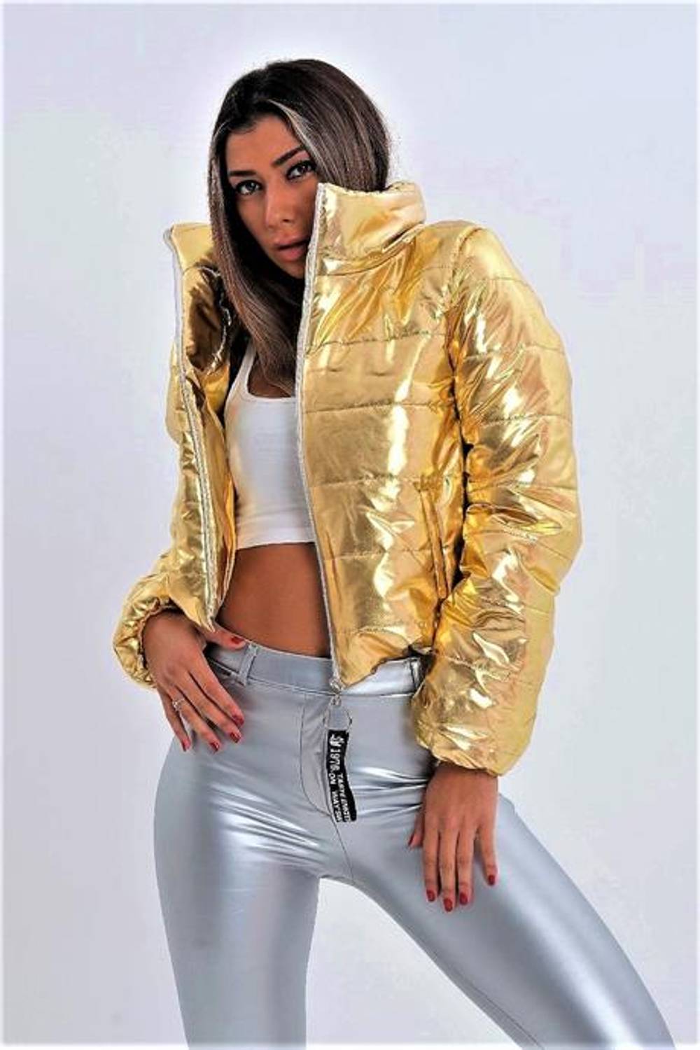 Золотая куртка с высоким воротником Markano, шикарный пуховик, размеры: 36, 38, 40, 42