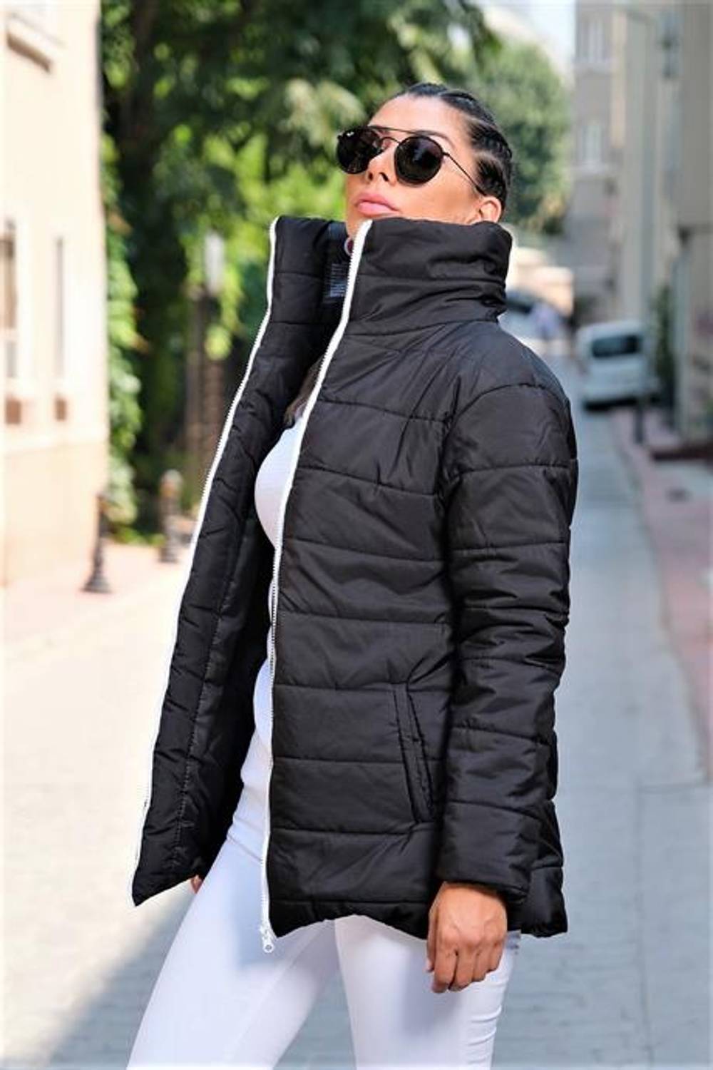 Markano Black Stand-up Collar Waterproof Long Puffer Coat