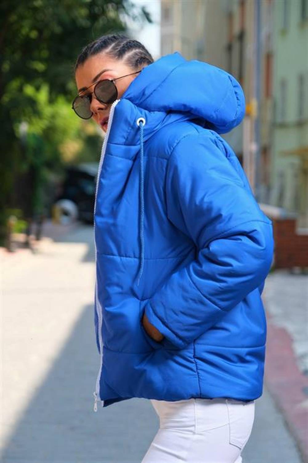 Markano Saks Blue Waterproof Hooded Puffer Jacket