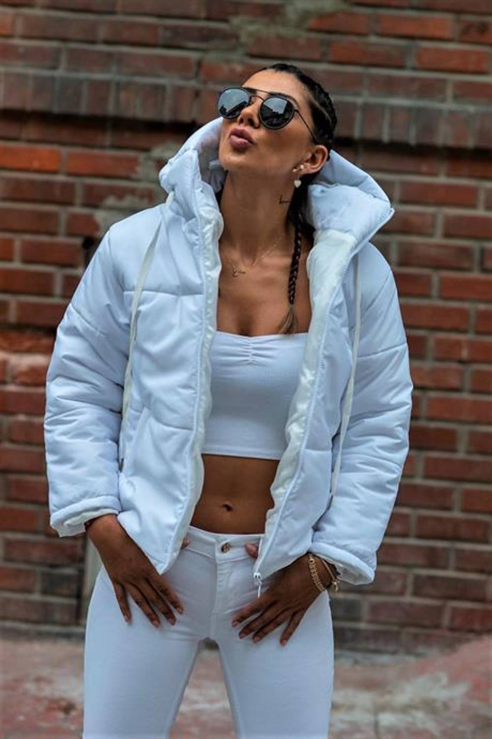 Markano White Waterproof Hooded Puffer Jacket