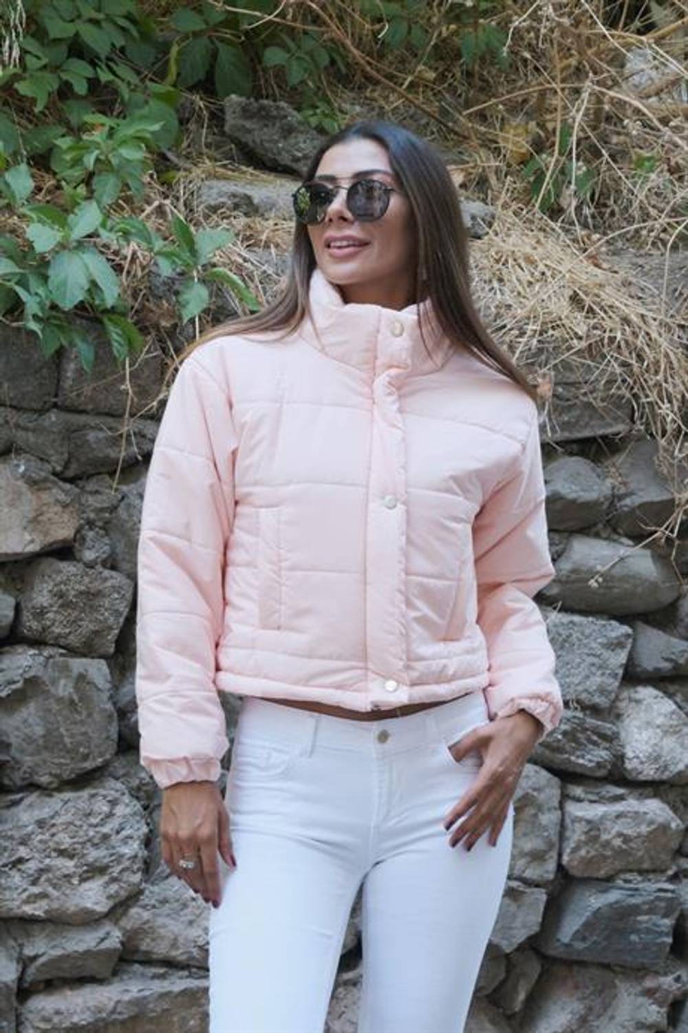 Markano Powder Stand Collar Snap Fastener Short Puffer Coat