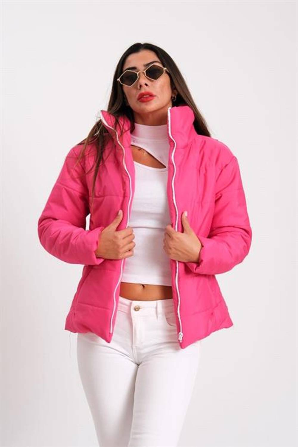 Markano Fuchsia Stand-up Collar Waterproof Design Puffer Coat