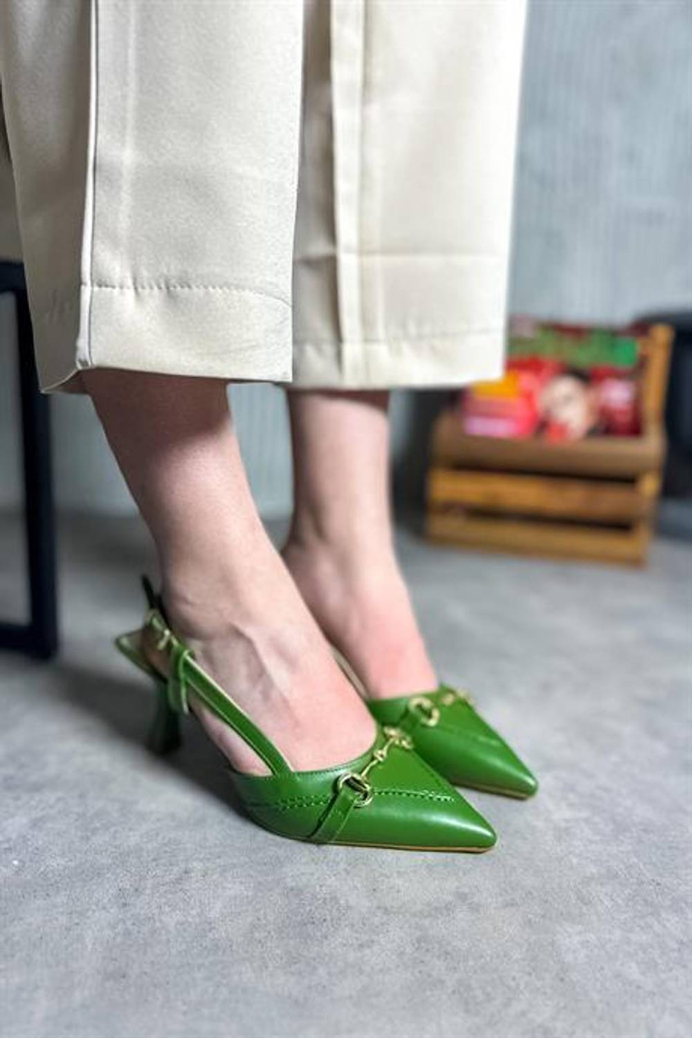 Markano Prin Yeşil Tokalı Kadın Topuklu Ayakkabı