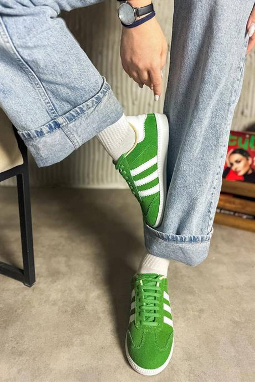 Markano Snar Yeşil Üç Çizgili Süet Kadın Sneakers