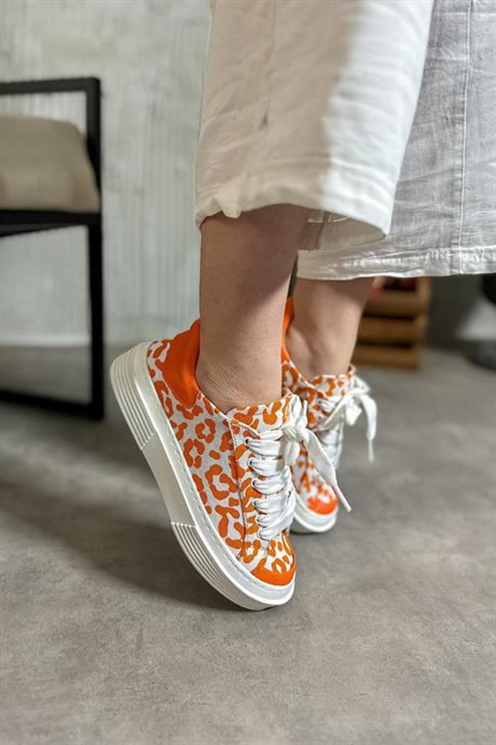 Markano Liar Turuncu Leopar Desenli Kadın Sneakers