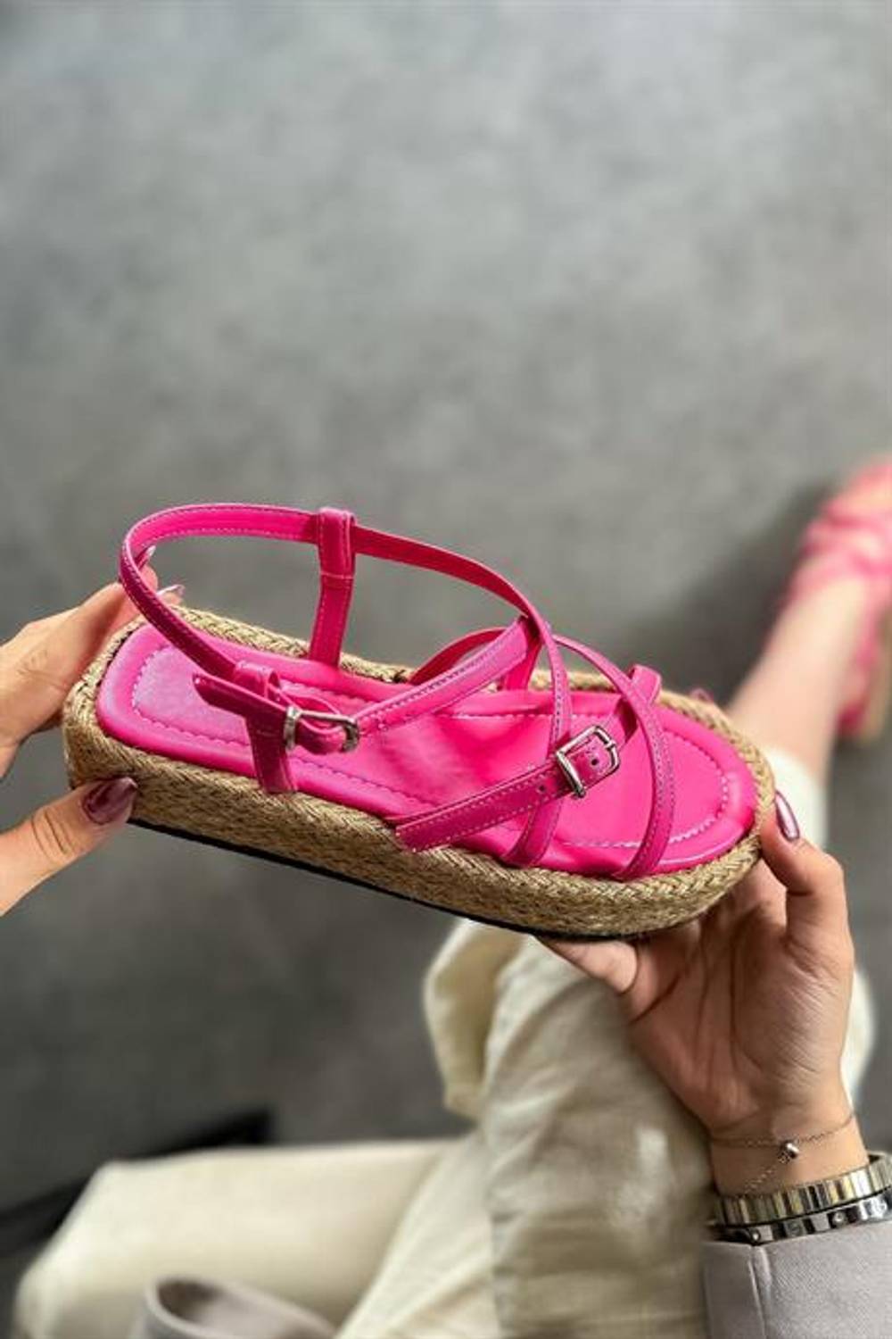 Markano See Fuşya İki Tokalı Kadın Sandalet