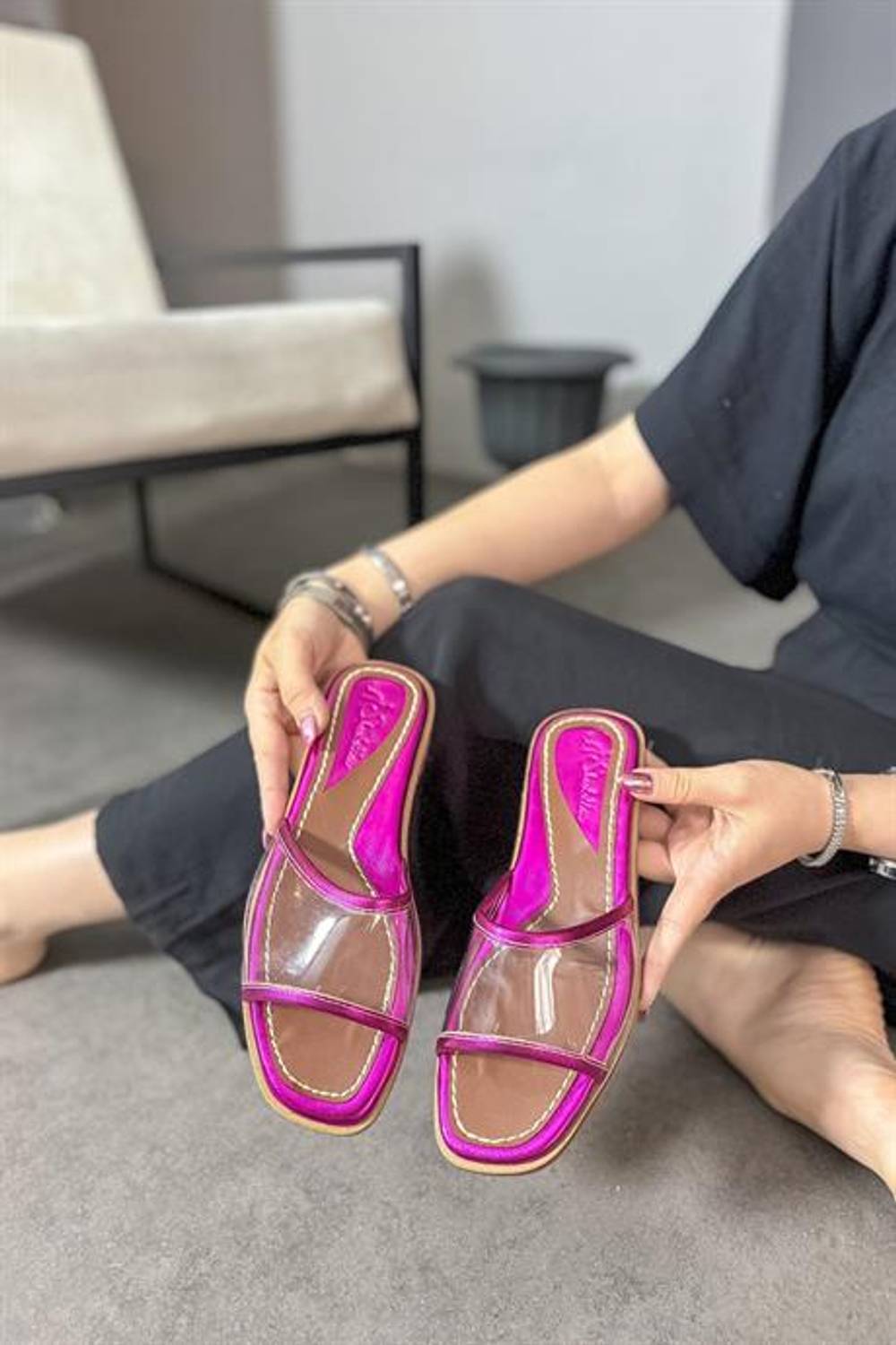 Markano Jeff Fuşya Şeffaf Kadın Terlik