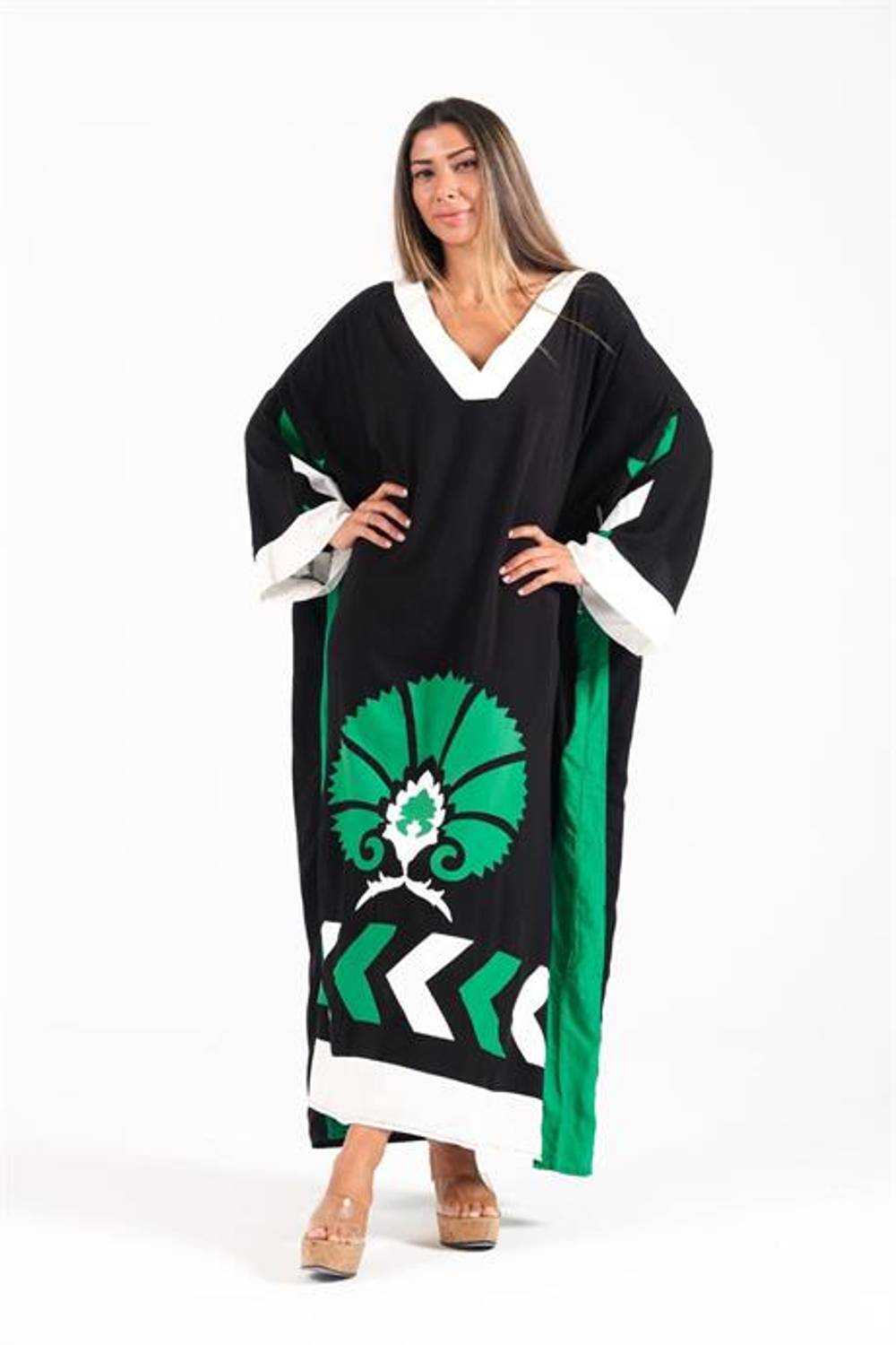 Markano Siyah V Yaka Yarasa Kol Cepli Oversize Uzun Elbise