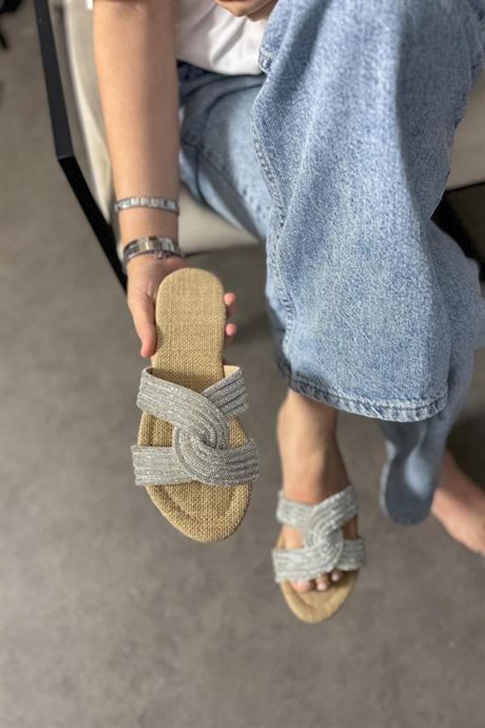 Markano Eleta Hasır Sarmaşık Detaylı Kadın Terlik