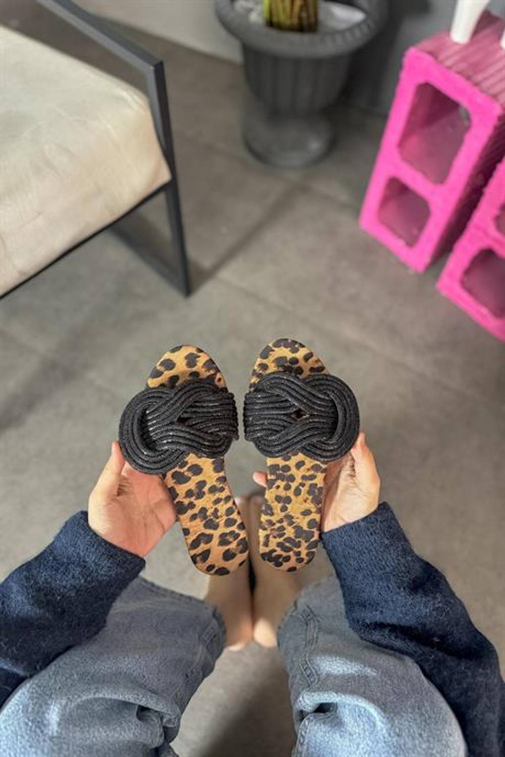 Markano Fair Leopar Düğüm Taş Detaylı Kadın Terlik