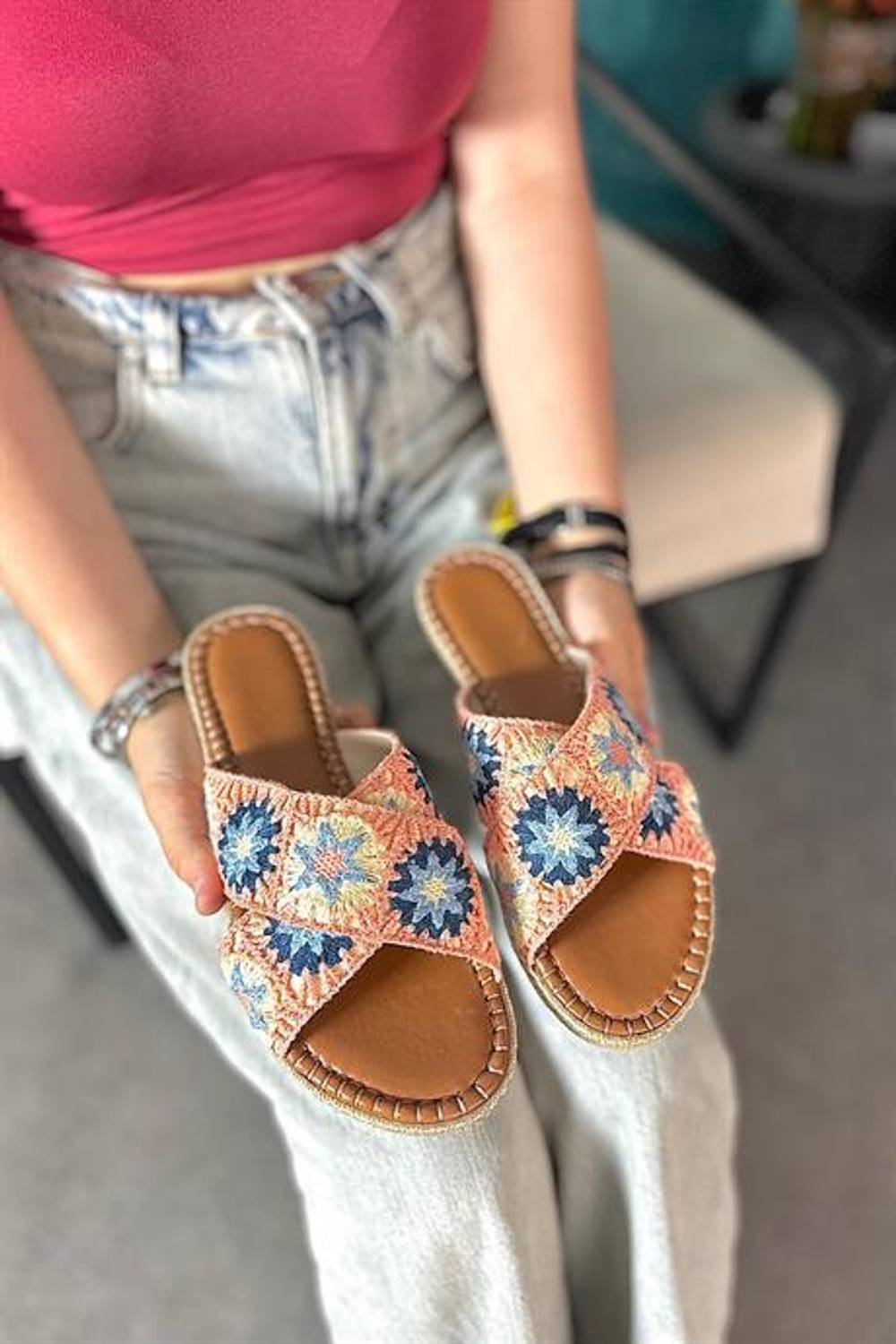 Жіночі в'язані капці Markano з рожевим хрестоподібним візерунком, розміри: 36-40