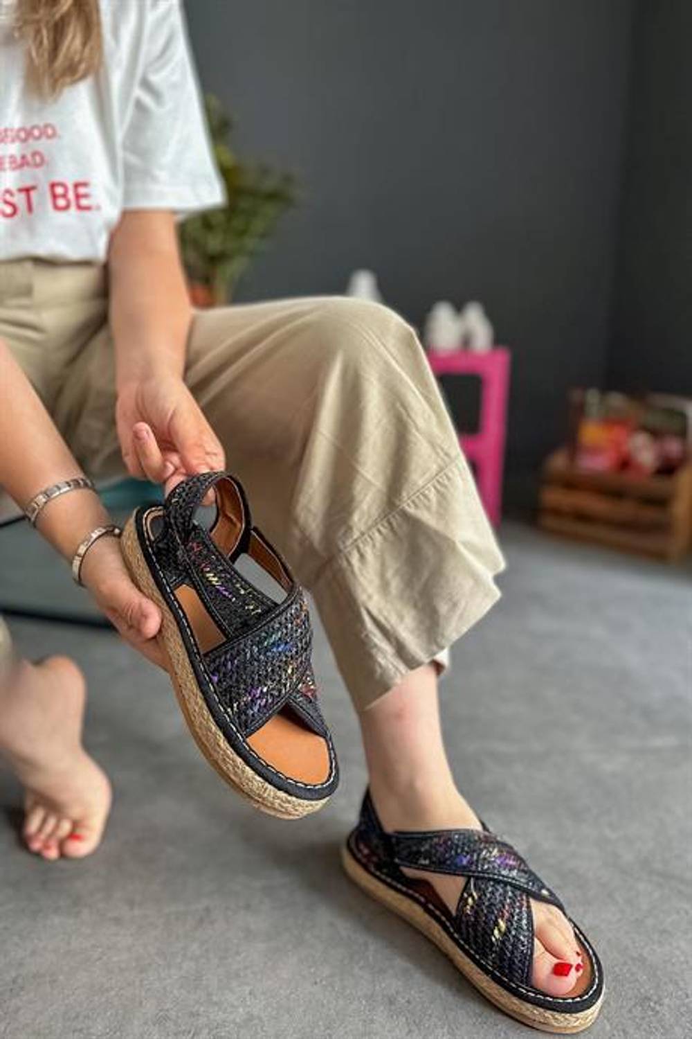 Сандалі жіночі Markano Mels чорні з плетеними вставками, розміри 36-40