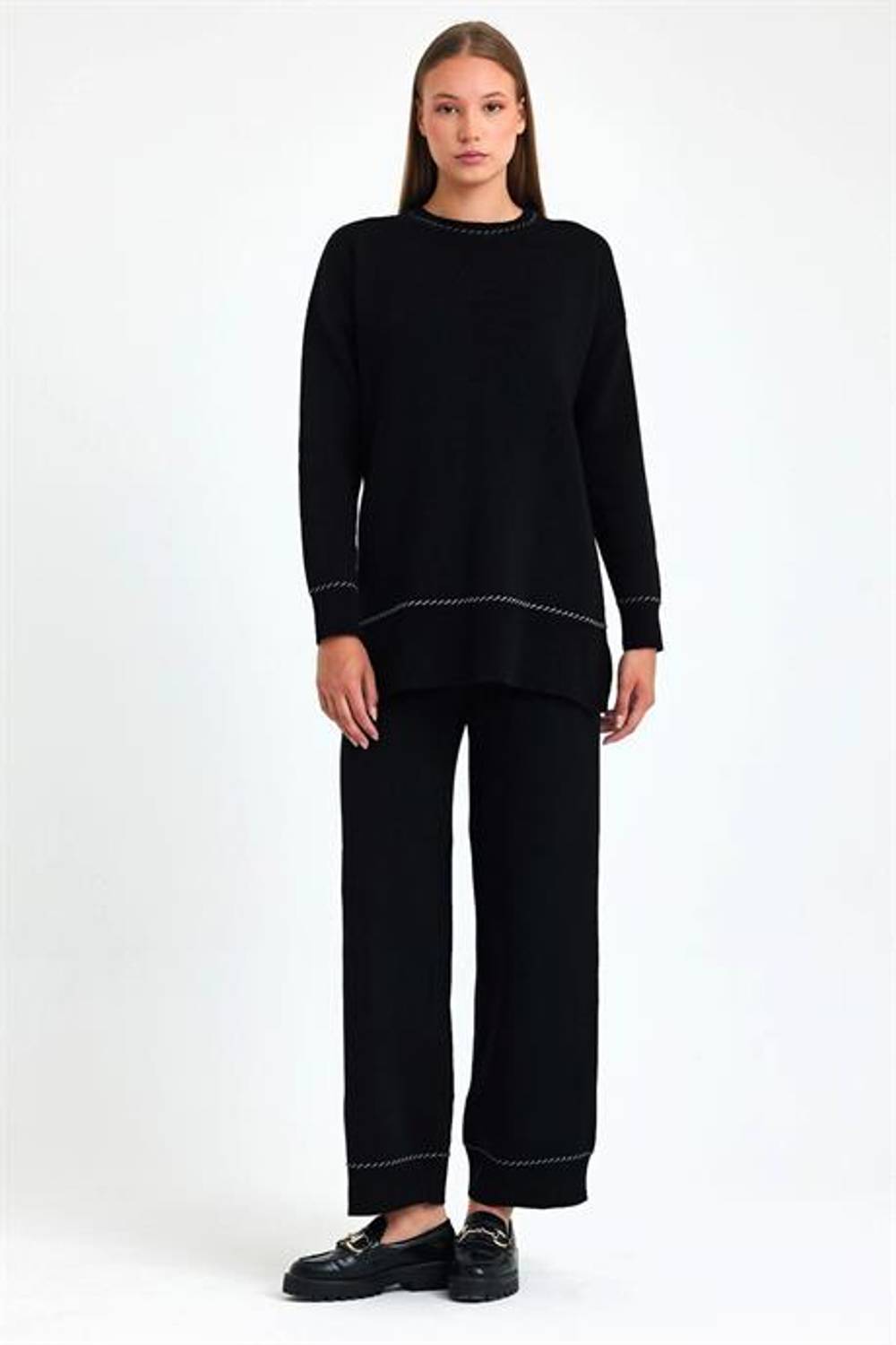 Markano Siyah Bisiklet Yaka Tunik Pantolon Triko Alt Üst Takım