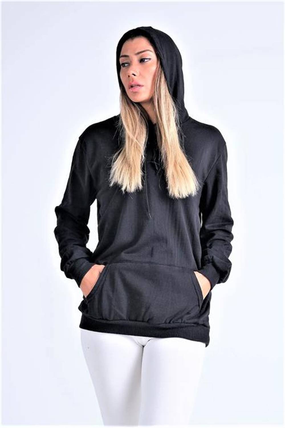 Markano Siyah Kapüşonlu Kanguru Cepli Şardonlu Sweatshirt