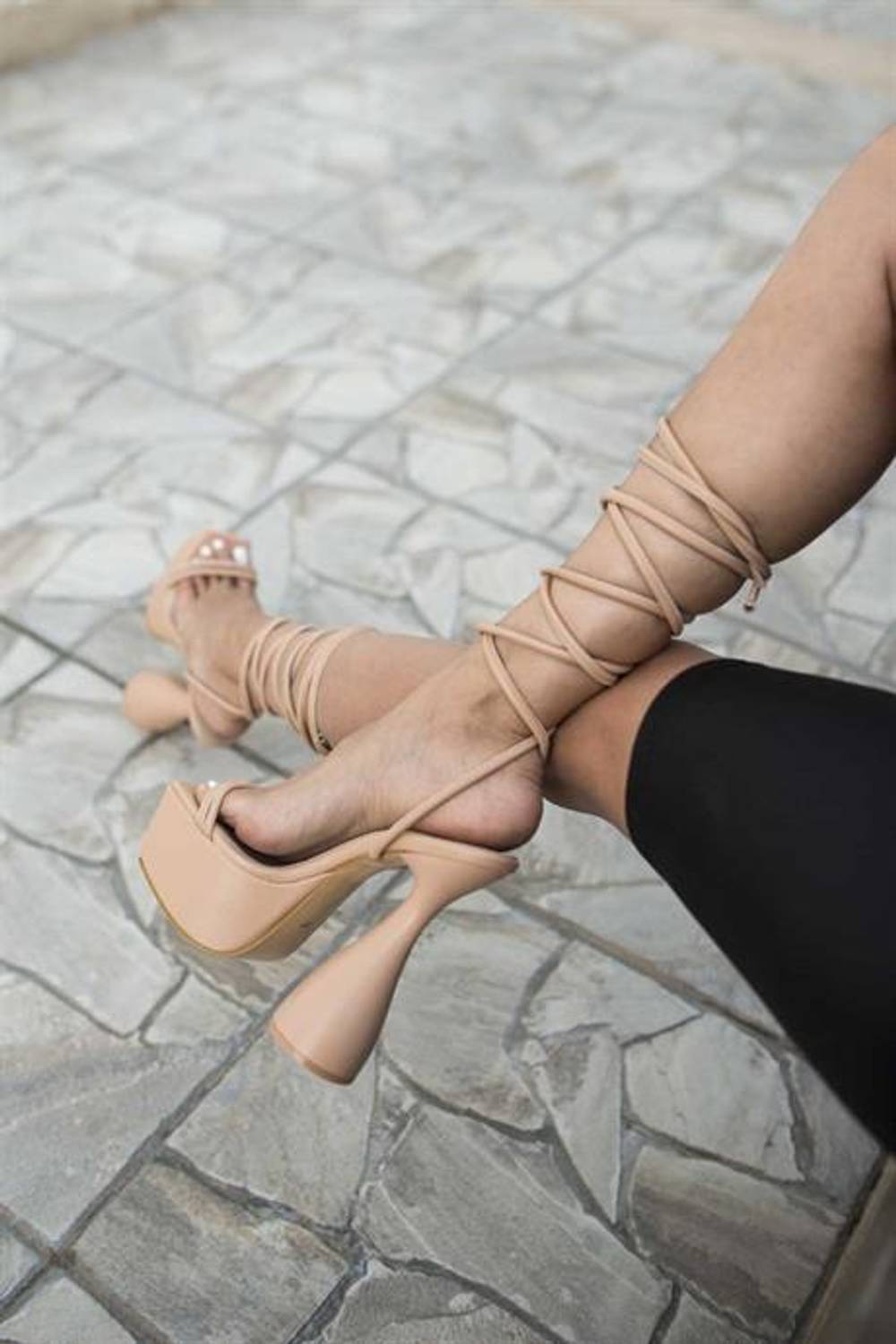 Markano Lizbon Nude Bağlamalı Platform Kadın Topuklu Ayakkabı