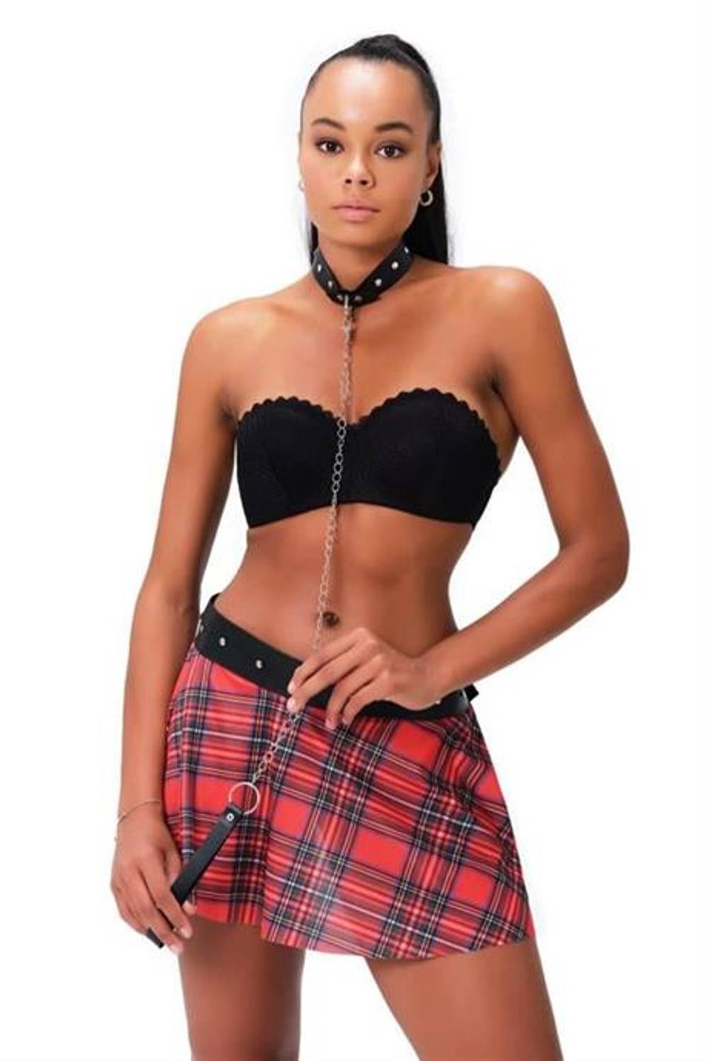 Markano  Kareli Harness Deri Etekleri Dantel Süslemeli