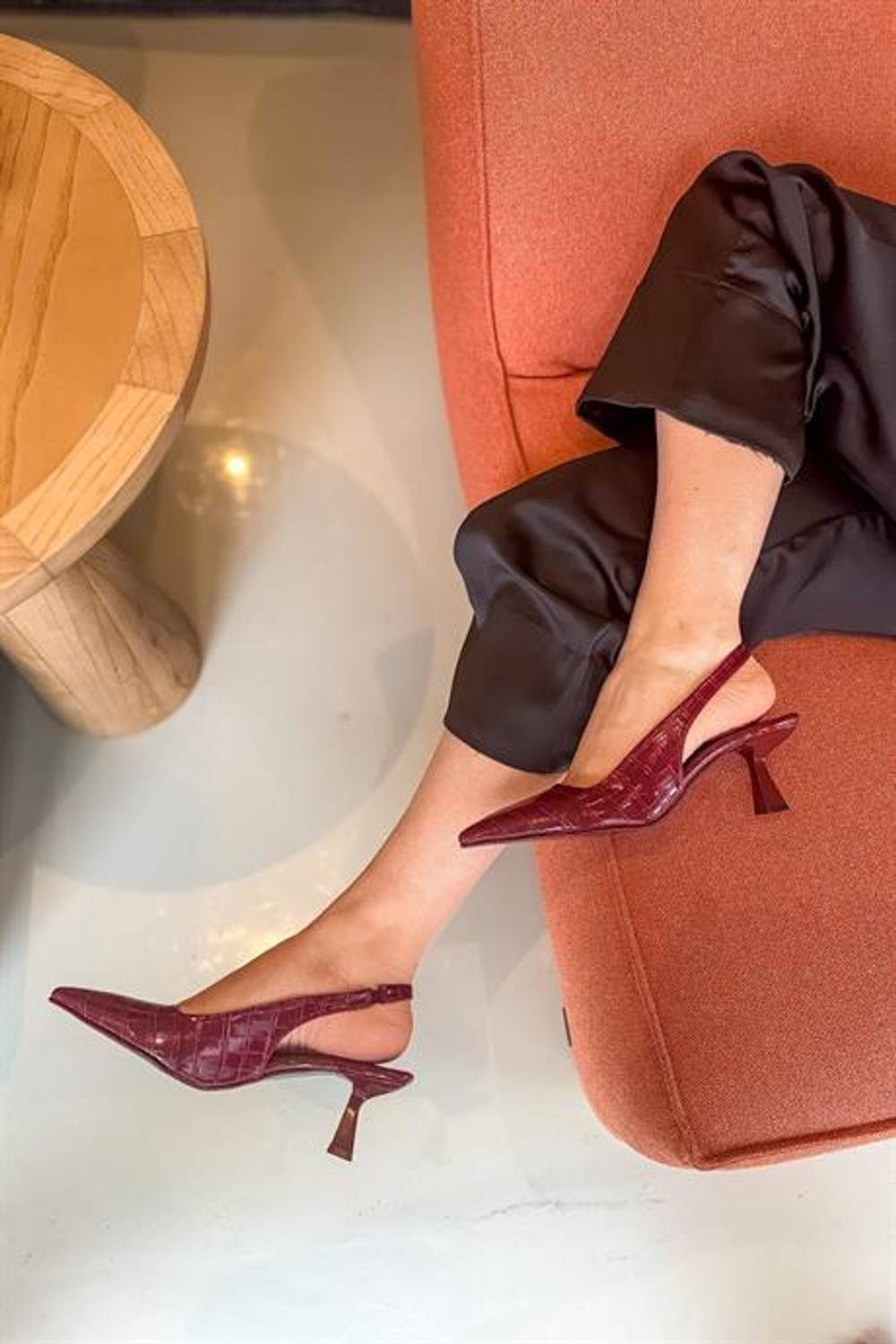 Markano Kaçes Bordo Kroko Desenli Kadın Topuklu Ayakkabı