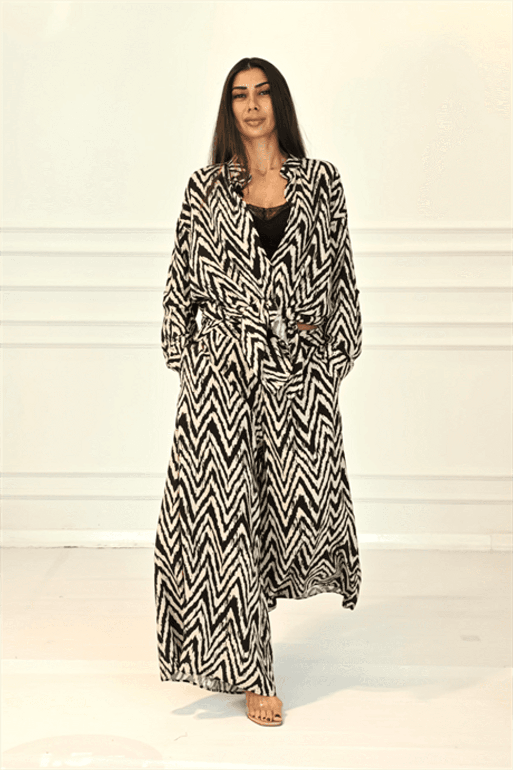 Markano Siyah Desenli Kolu Apoletli Cepli Gömlek Pantolon Takım