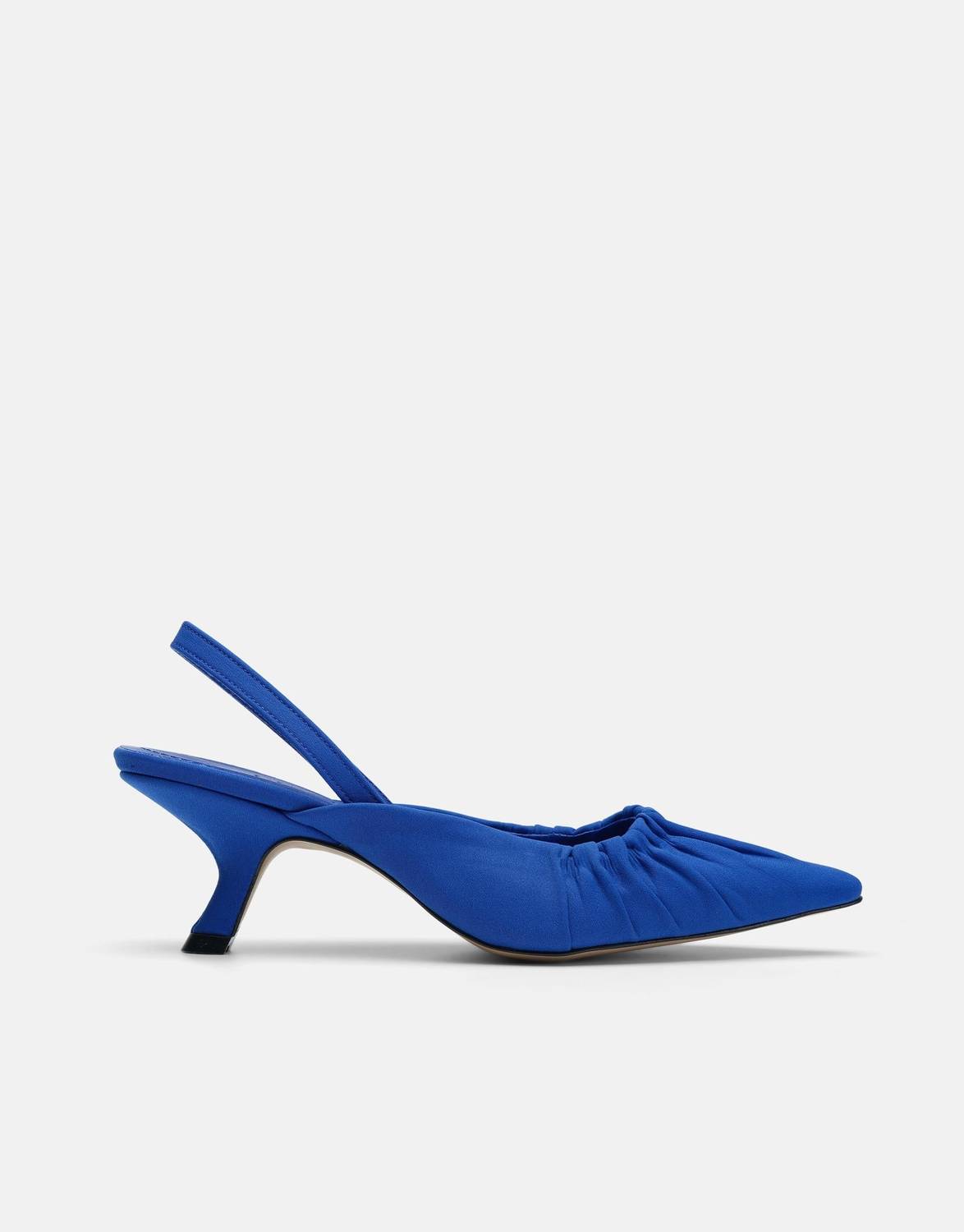 Baye Sivri Burunlu Büzgülü Kısa Topuk Kadın Topuklu Ayakkabı - Mavi