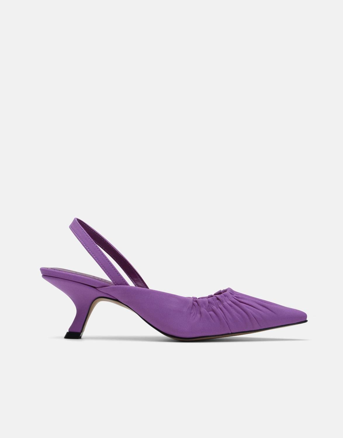 Baye Sivri Burunlu Büzgülü Kısa Topuk Kadın Topuklu Ayakkabı - Mor