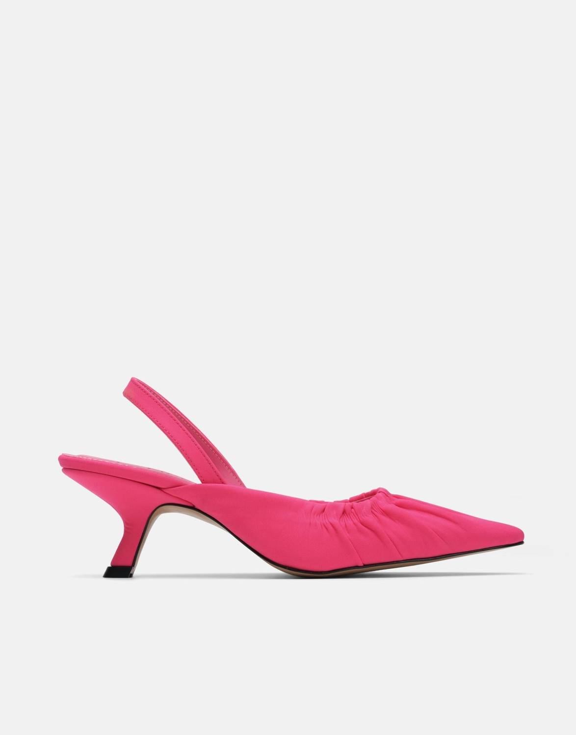 Baye Sivri Burunlu Büzgülü Kısa Topuk Kadın Topuklu Ayakkabı - Pembe
