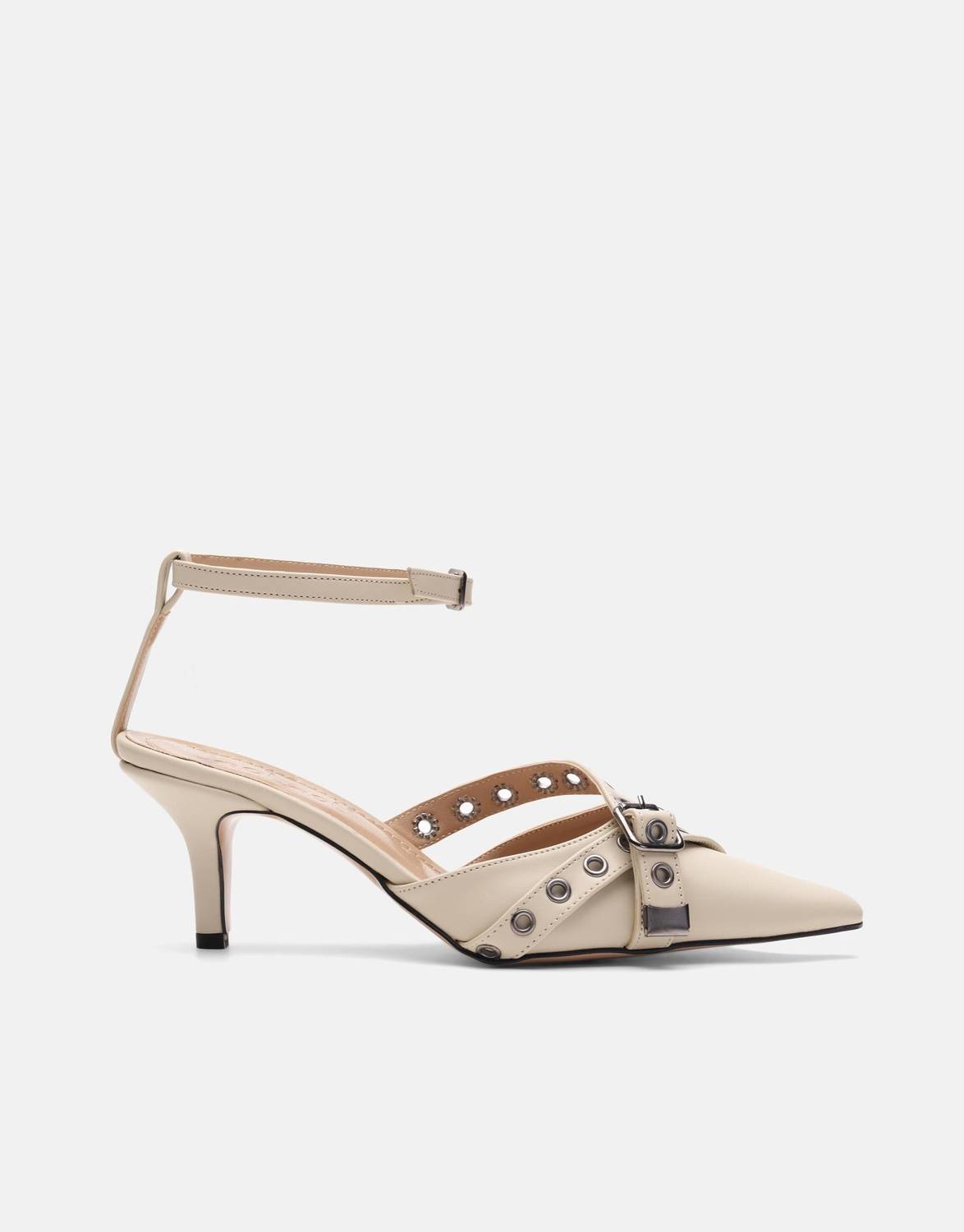 Emma Bilekten Bağlamalı Çapraz Bantlı Kadın Topuklu Ayakkabı - Taş