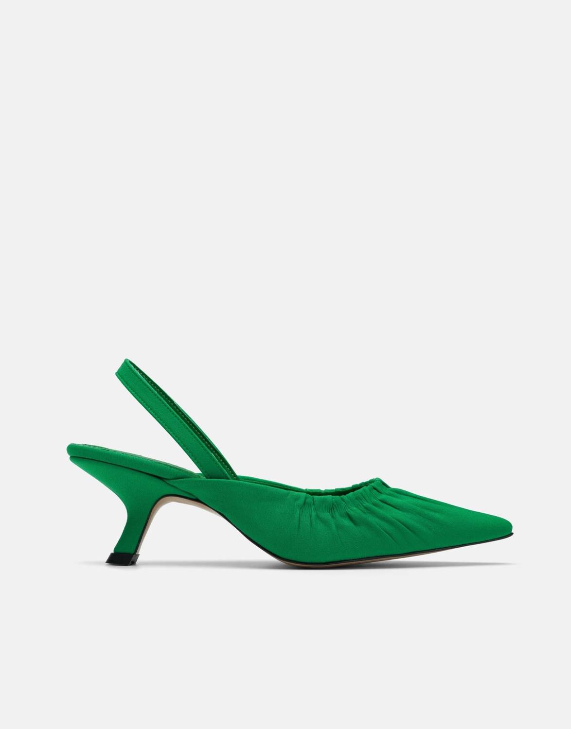 Baye Sivri Burunlu Büzgülü Kısa Topuk Kadın Topuklu Ayakkabı - Yeşil