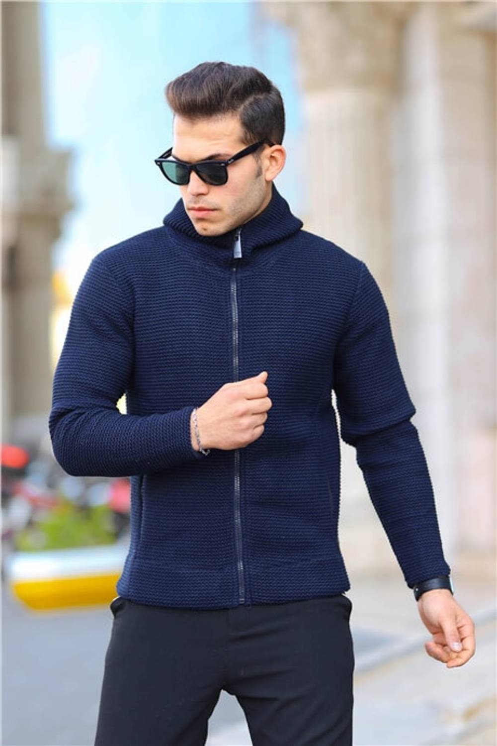 Lacivert Erkek Premium Çelik Örgü Ceket