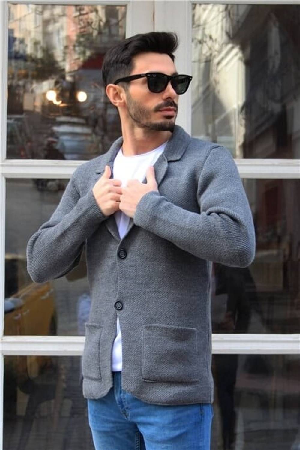 Füme Erkek Cep Detaylı Triko Ceket