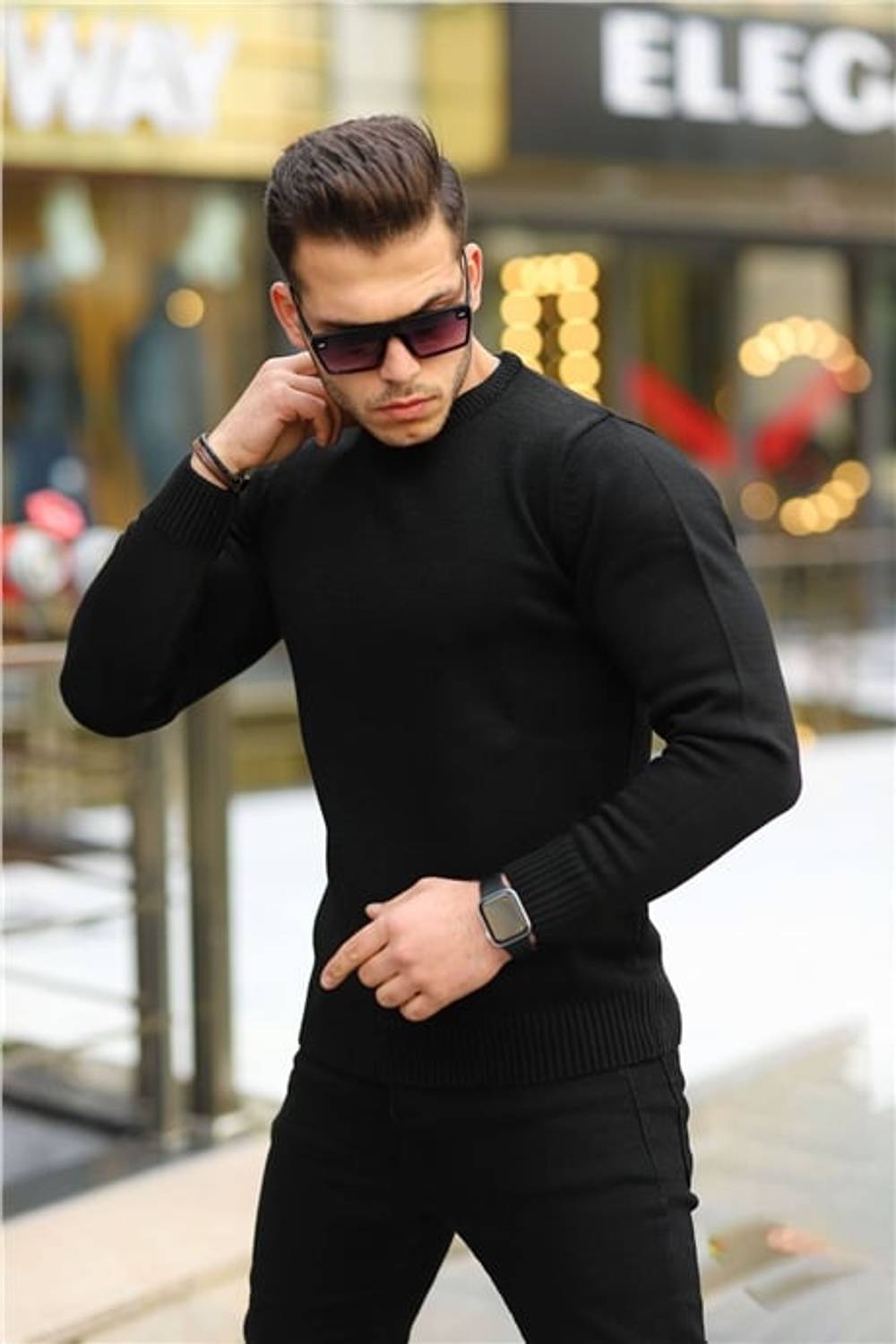 Raglan Sleeve Crew Neck Sweater - Black