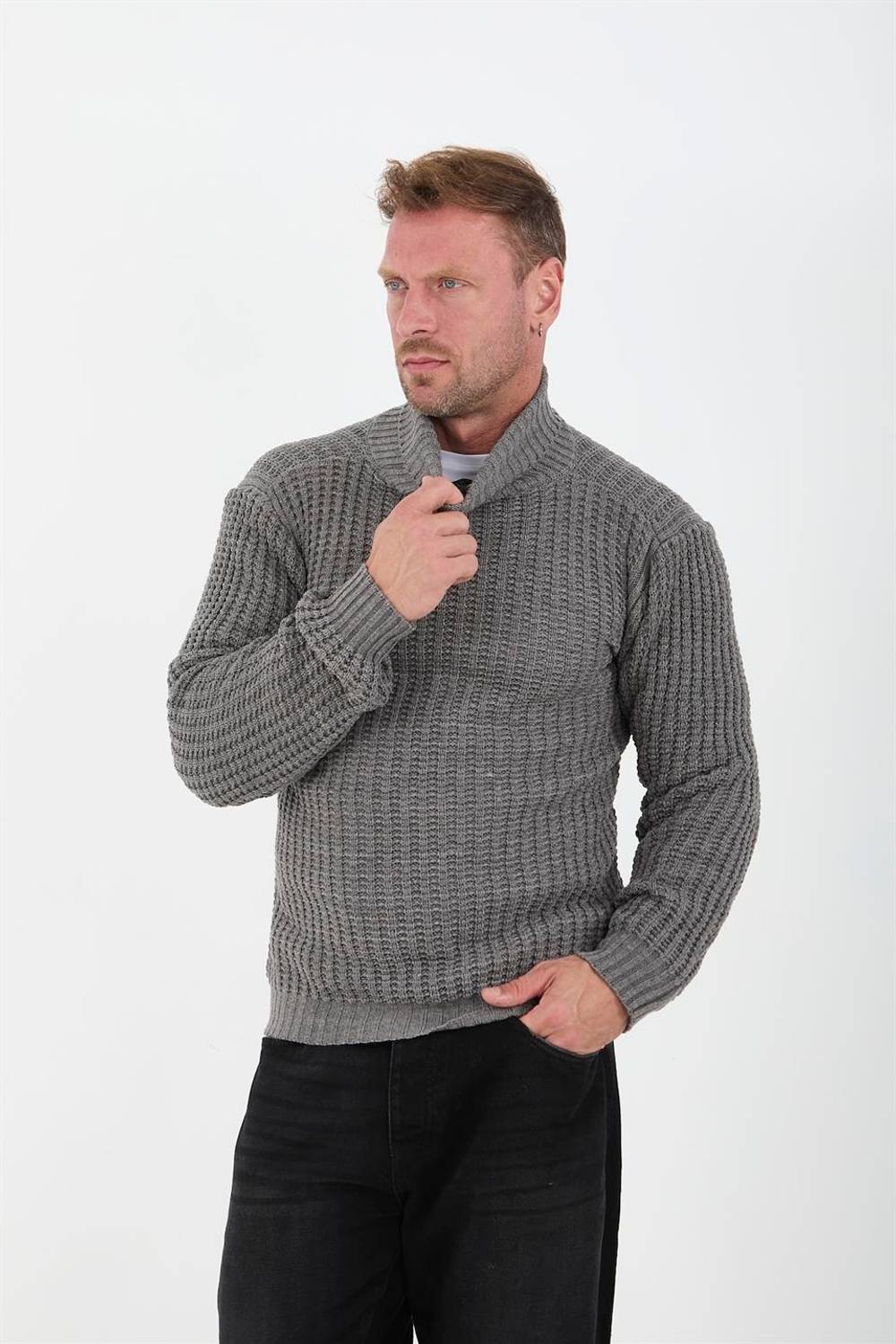 Стильный пуловер Nopenli Fitil из акриловой пряжи, с круглым вырезом и теплой текстурой, цвет антрацит, доступен в размерах S, M, L, XL