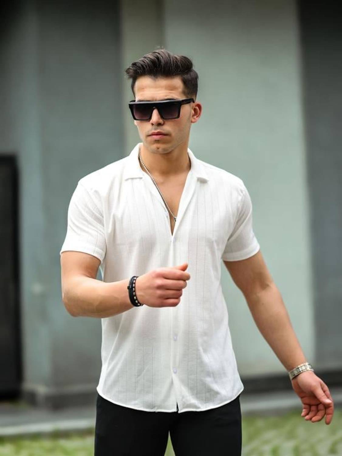 Stripe Patterned Short Sleeve Fit Shirt - White