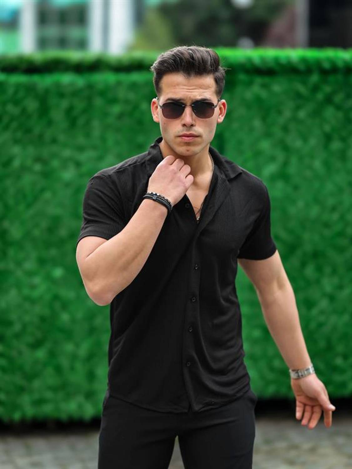 Striped Short Sleeve Fit Shirt - Black