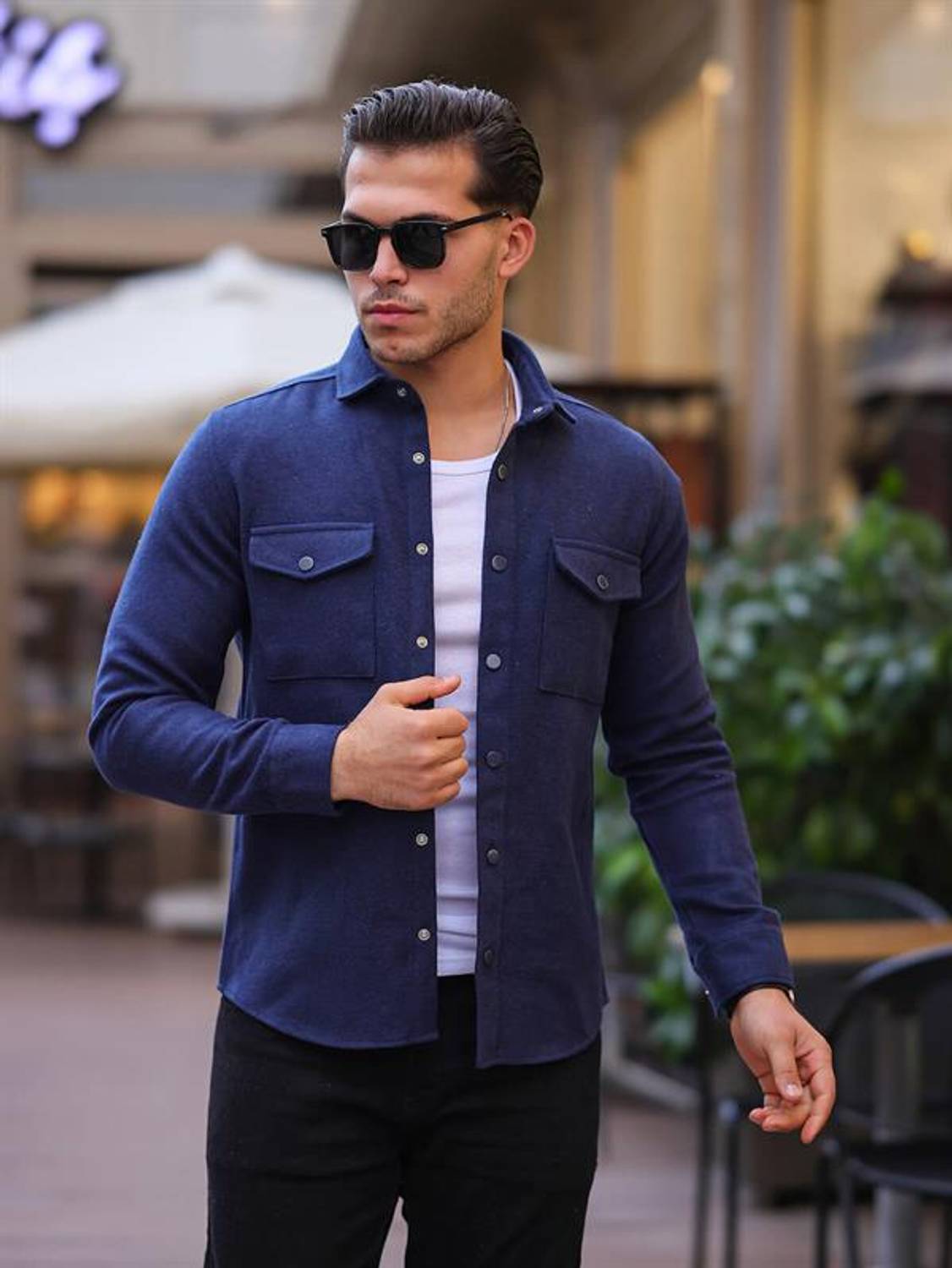 Кофта с двойными карманами из кашемира - темно-синий, 100% хлопок, легкая и дышащая, идеальна для повседневной носки с чиносами или джинсами