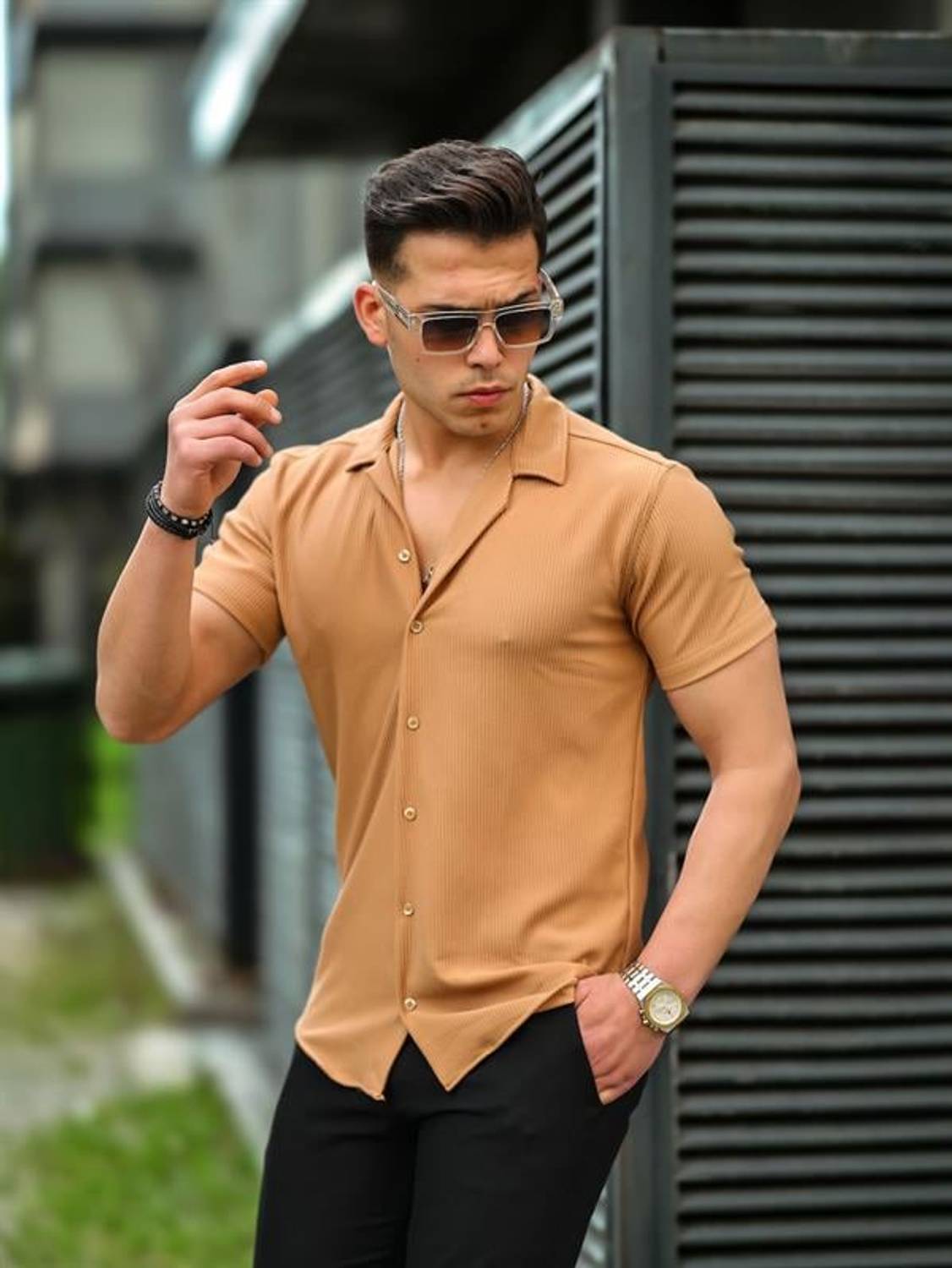 Фітильна футболка - Бежевий, 100% бавовна, дихаюча, комфортна, для повсякденногоwear, ідеальні поєднання з чиносами і джинсами