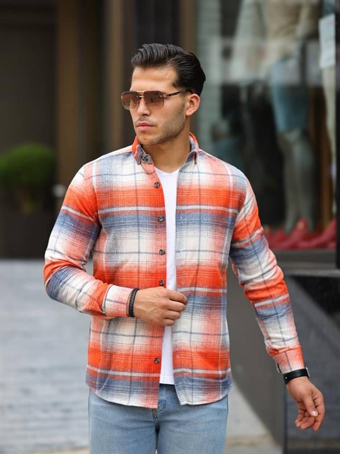 Striped Lumberjack Fit Shirt - Orange