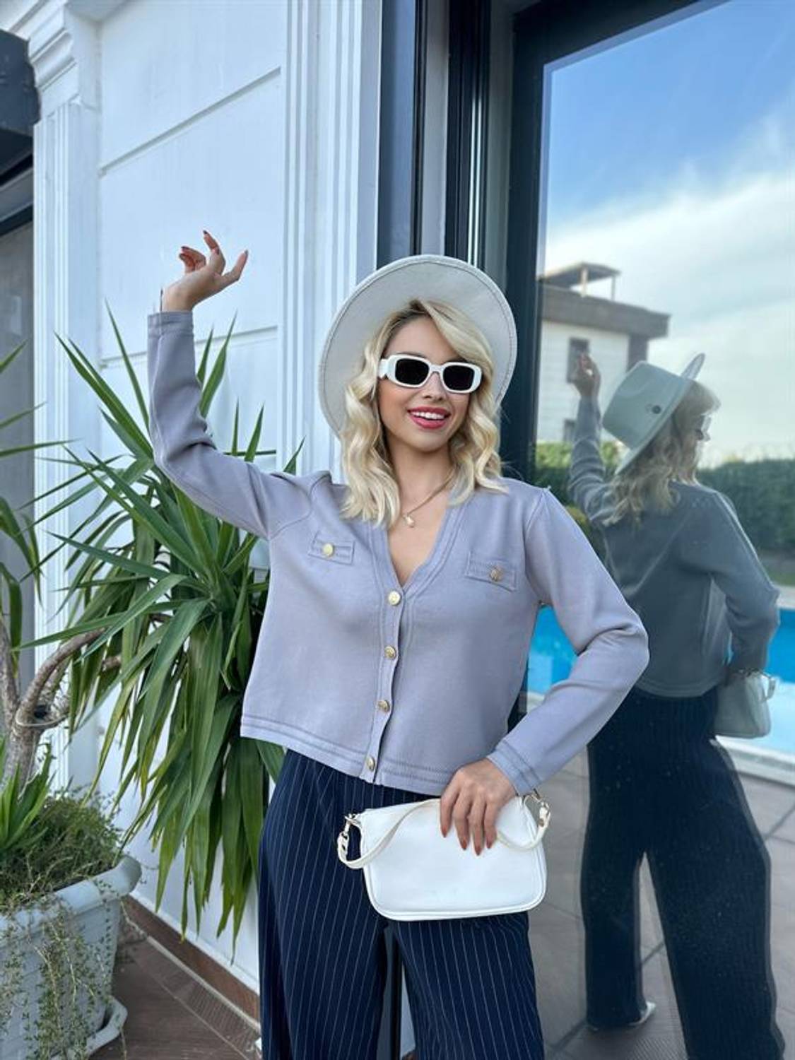 Premium Düğmeli Hırka-Füme