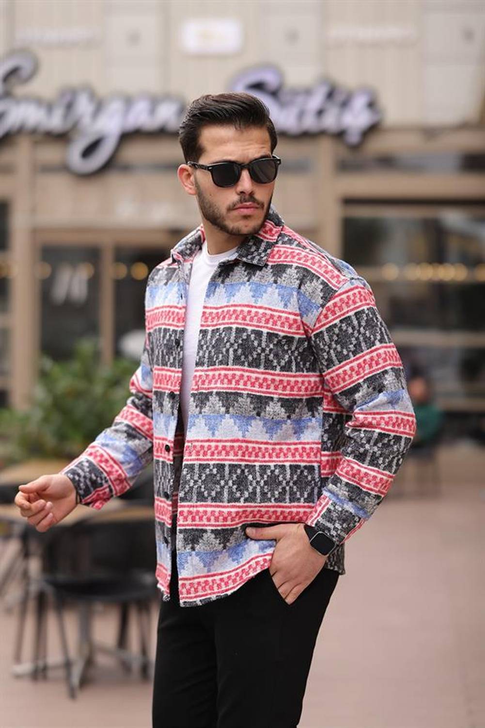 Ethnic Pattern Vintage Lumberjack Shirt - Red/Blue