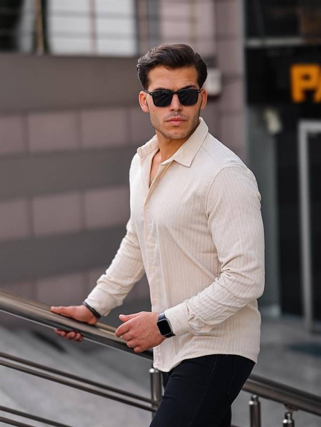 Premium Striped Velvet Shirt - Cream