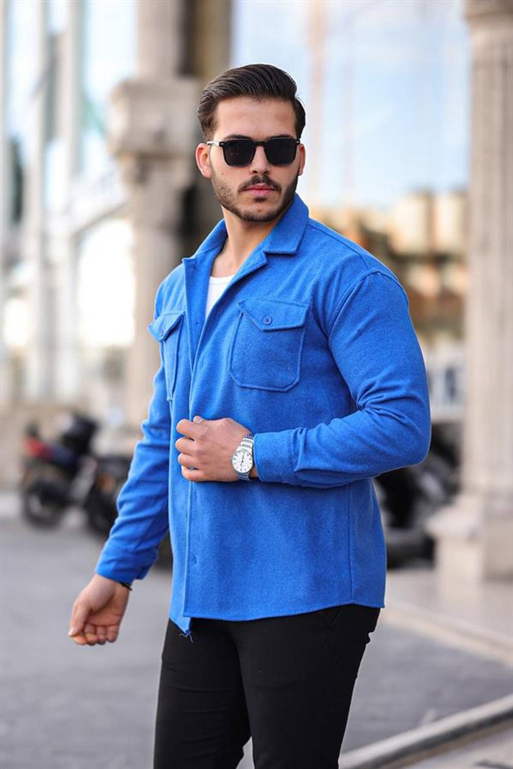 Double Pocket Buttoned Shirt - Saks Blue