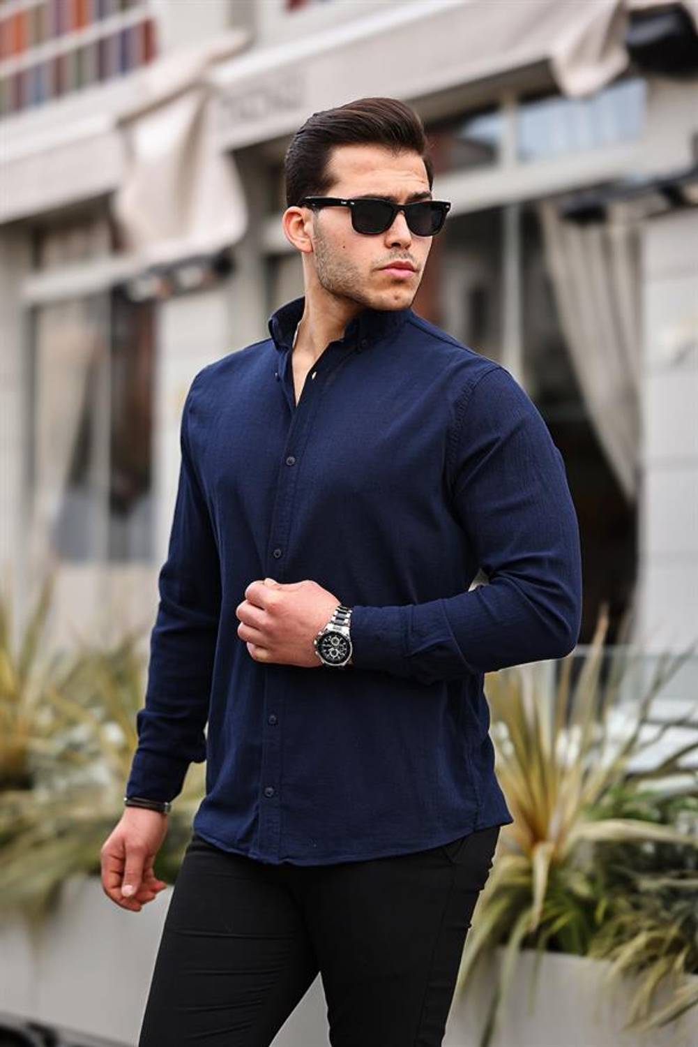 Yıkamalı Şile Bezi Gömlek- Lacivert