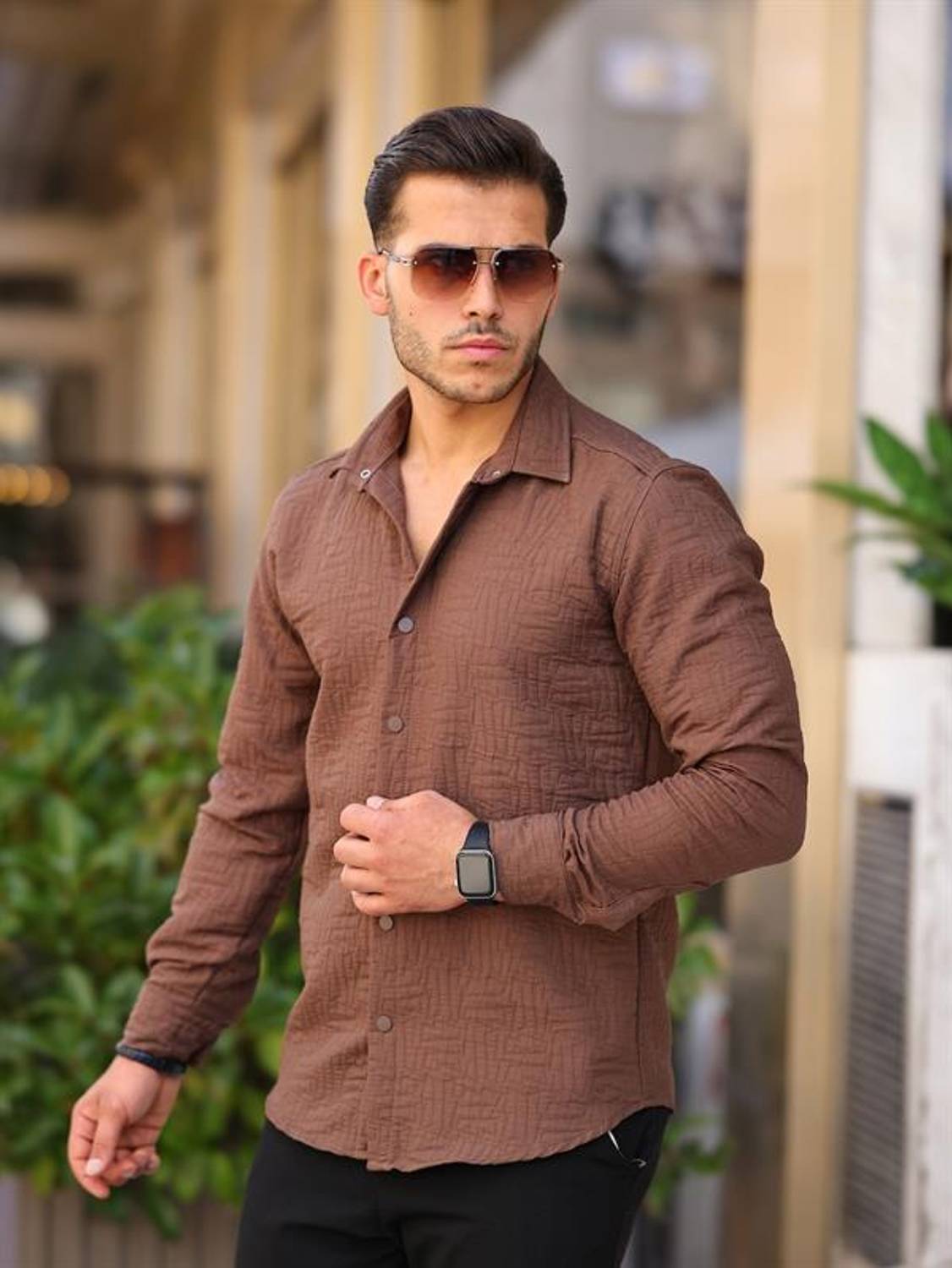 Сорочка/куртка з візерунком «чубук», коричнева, 100% бавовна, еластичний крій, терморегуляція, дихає, м'яка на дотик, комфорт для щоденного носіння